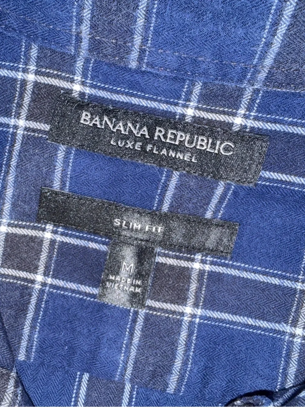 Banana Republic Untucked Fit Button-Up Casual Shirt Navy Blue Plaid Sz Large